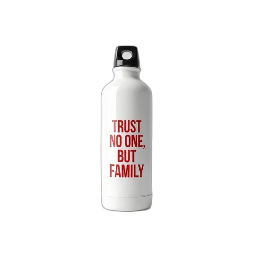 bottle, white, water, black, cap, standing, upright, has transparent PNG cut-out