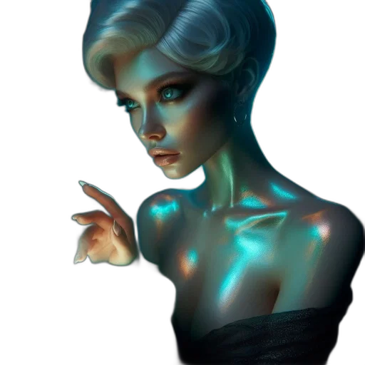 jewelry, robot, face, dress, concept art, fantasy art, cyberpunk, vaporwave transparent PNG cut-out