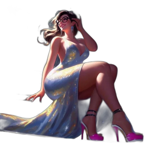 dress, jewelry, shoes, concept art, fantasy art, comic book art, pixel art, neon lights transparent PNG cut-out
