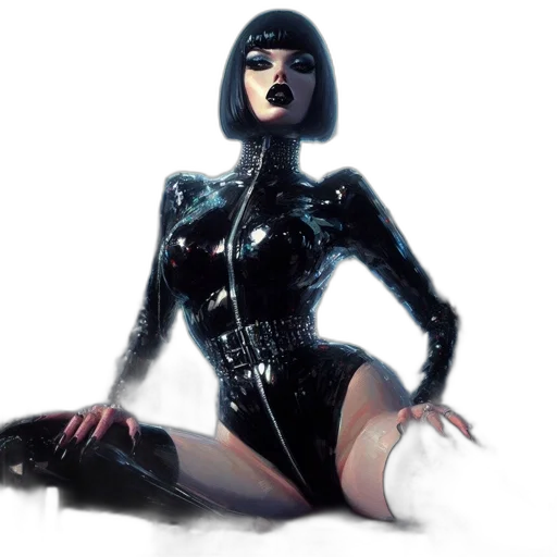 concept art, comic book art, cyberpunk, 3d render, woman, bold, haircut, makeup transparent PNG cut-out