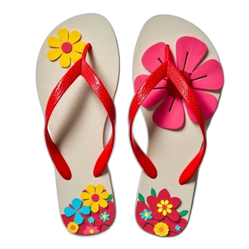 shoes, photorealistic, pair, red, white, flip-flops, large, pink transparent PNG cut-out
