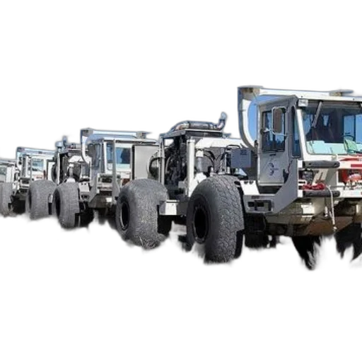 3d render, concept art, row, large, white, trucks, multiple, wheels transparent PNG cut-out