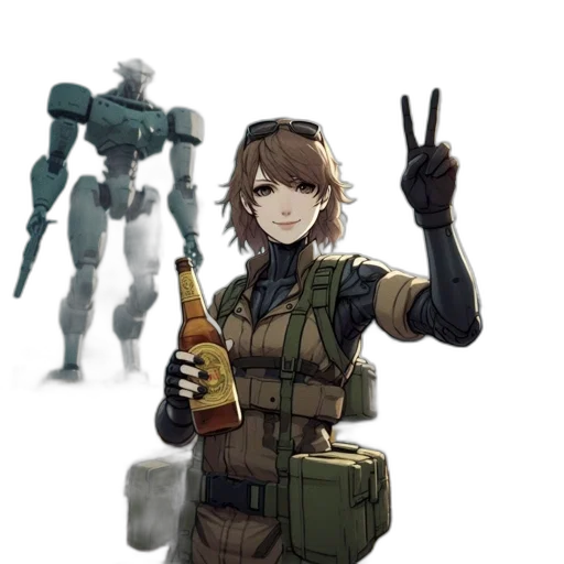 robot, weapon, jacket, staff, concept art, pixel art, cyberpunk, anime transparent PNG cut-out