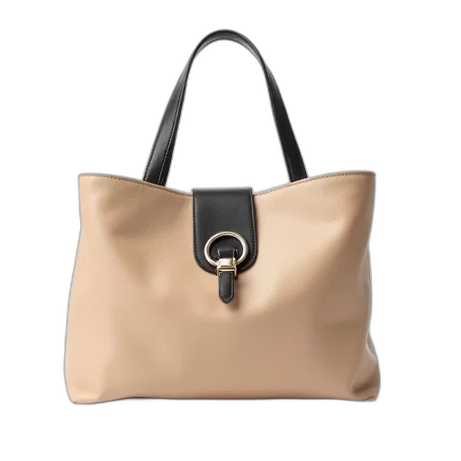 earth tones, beige, handbag, black, trim, silver, buckle, front transparent PNG cut-out