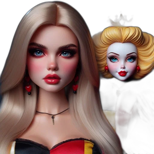 fantasy art, concept art, 3d render, photorealistic, two, dolls, one, striking transparent PNG cut-out