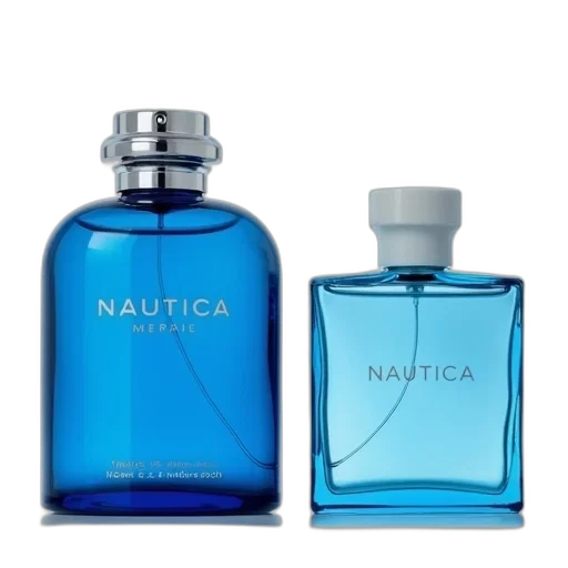 bottle, underwater, blue, nautica, fragrance, white, cap, displayed transparent PNG cut-out
