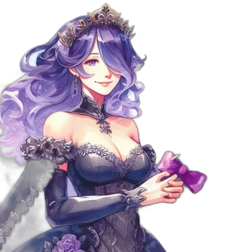 dress, crown, staff, fantasy art, pixel art, concept art, watercolor, dark transparent PNG cut-out
