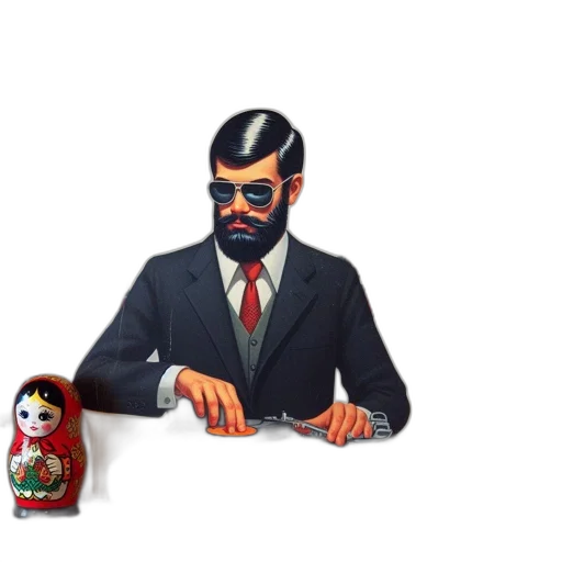 staff, robot, mask, jacket, pixel art, concept art, cartoon, 3d render transparent PNG cut-out