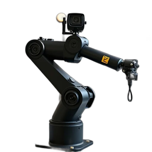 robot, staff, 3d render, robotic, arm, camera, mounted, positioned transparent PNG cut-out