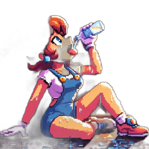 bottle, robot, crown, food, pixel art, concept art, vaporwave, watercolor transparent PNG cut-out