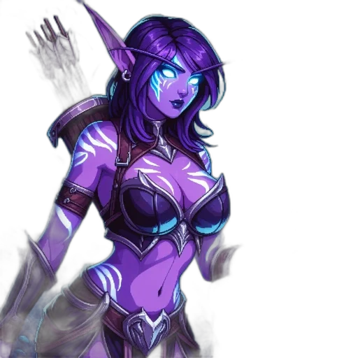 concept art, fantasy art, comic book art, cyberpunk, dark, blue, elf-like, creature transparent PNG cut-out
