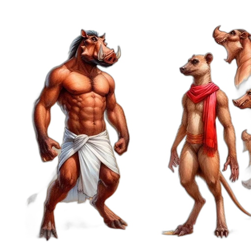 concept art, fantasy art, 3d render, comic book art, earth tones, anthropomorphic, figure, resembling transparent PNG cut-out
