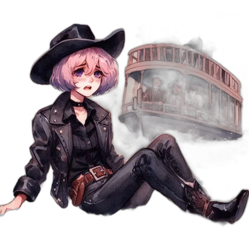 hat, jacket, weapon, robot, concept art, watercolor, pixel art, fantasy art transparent PNG cut-out