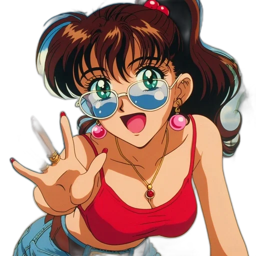 anime, vaporwave, cartoon, concept art, animated, girl, character, stands transparent PNG cut-out