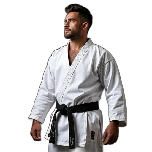 staff, jacket, man, wearing, karate, suit, black, belt transparent PNG cut-out