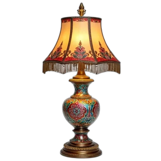 furniture, photorealistic, 3d render, fire, colorful, ornate, lamp, patterned transparent PNG cut-out