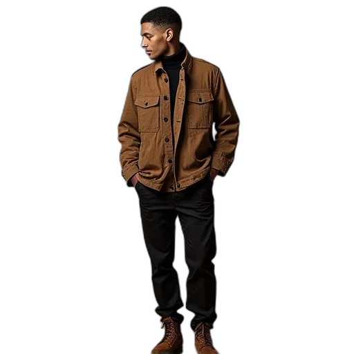 jacket, staff, photorealistic, earth tones, brown, utility, men transparent PNG cut-out