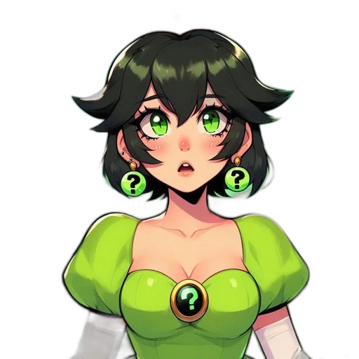 dress, staff, face, pixel art, concept art, anime, fantasy art, green transparent PNG cut-out