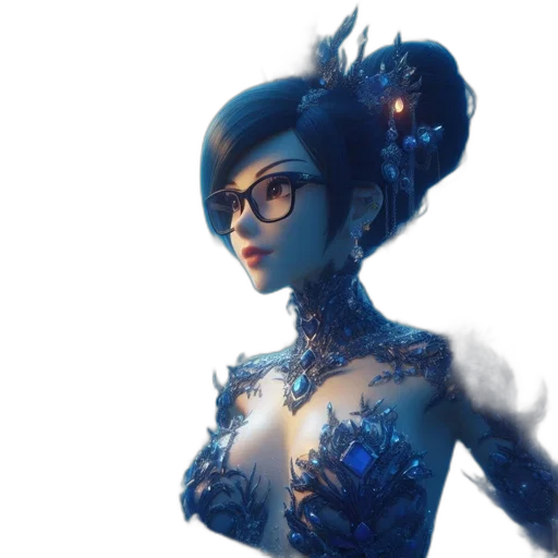 dress, robot, staff, face, concept art, fantasy art, 3d render, cyberpunk transparent PNG cut-out