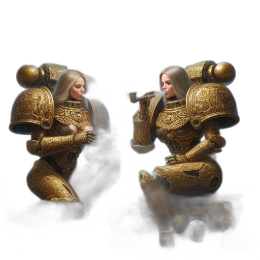 robot, weapon, concept art, fantasy art, 3d render, pixel art, golden, two transparent PNG cut-out