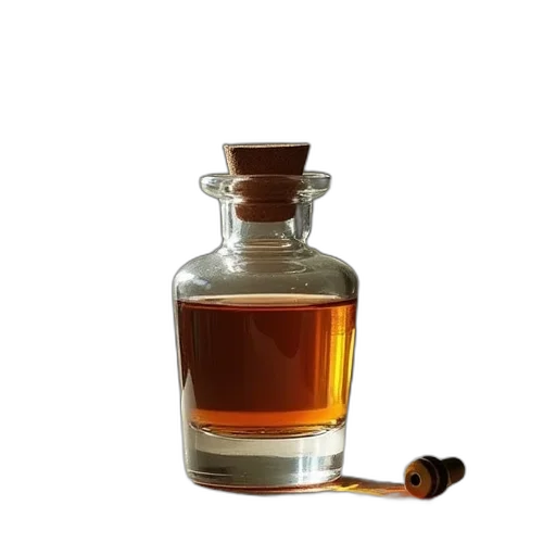 bottle, crown, staff, hair, photorealistic, 3d render, small, glass transparent PNG cut-out