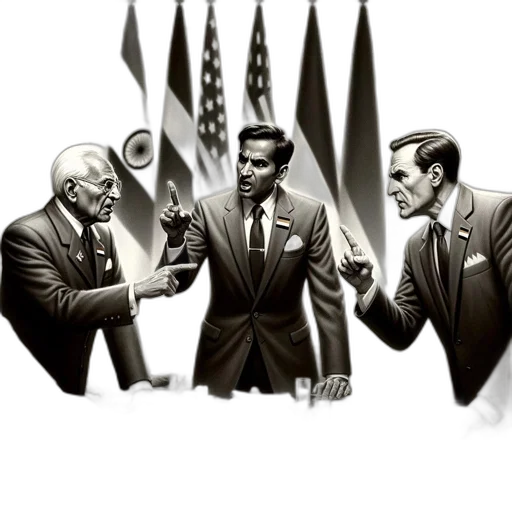 comic book art, concept art, cartoon, three, men, suits, discuss, formal transparent PNG cut-out