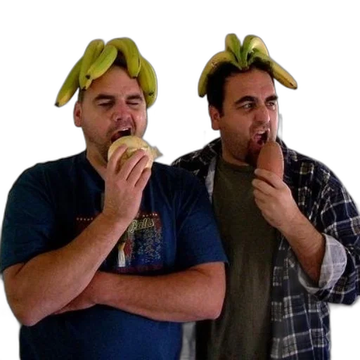 hat, crown, food, staff, two, men, bananas, their transparent PNG cut-out