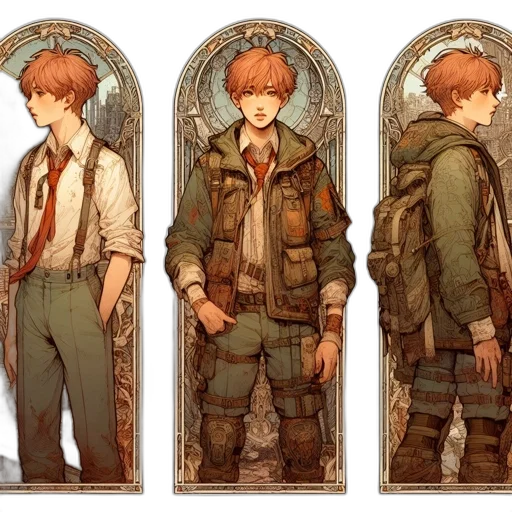 jacket, concept art, fantasy art, comic book art, anime, earth tones, red, golden transparent PNG cut-out
