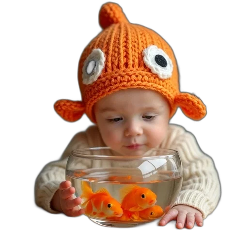 hat, food, photorealistic, underwater, small, baby, knitted, fish transparent PNG cut-out