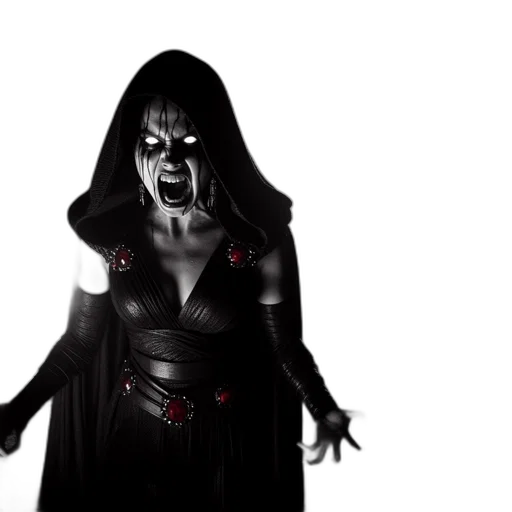 concept art, comic book art, 3d render, fantasy art, dark, woman, glowing, eyes transparent PNG cut-out