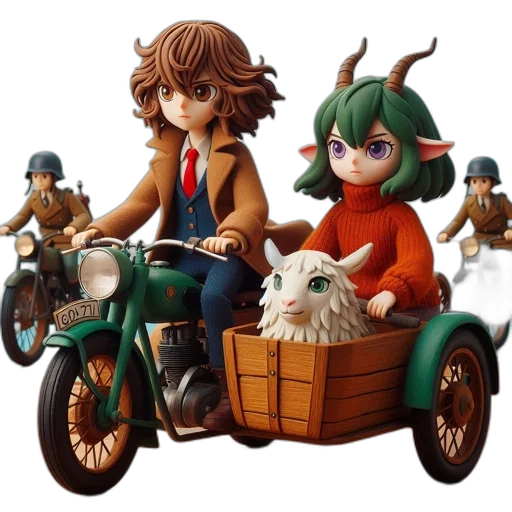 car, concept art, 3d render, anime, fantasy art, two, cartoon, characters transparent PNG cut-out