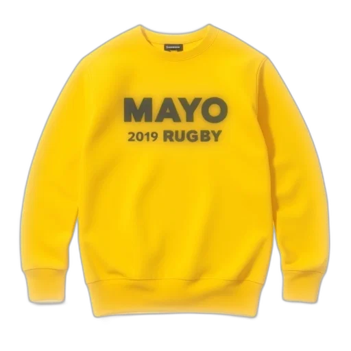 jacket, yellow, sweatshirt, text, mayo, 2019, rugby, front transparent PNG cut-out