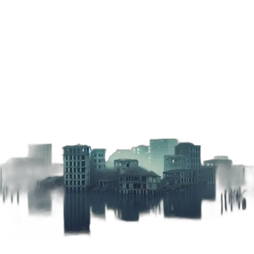 building, concept art, 3d render, pixel art, photorealistic, fog, city street, rain transparent PNG cut-out