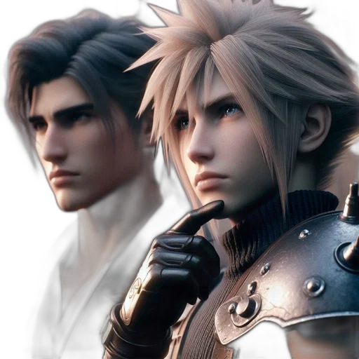 concept art, 3d render, two, young, men, distinct, appearances, one transparent PNG cut-out