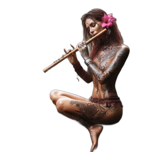 staff, fantasy art, concept art, photorealistic, pixel art, woman, plays, flute transparent PNG cut-out
