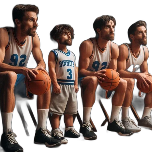 concept art, photorealistic, fantasy art, cartoon, basketball, team, members, sit transparent PNG cut-out