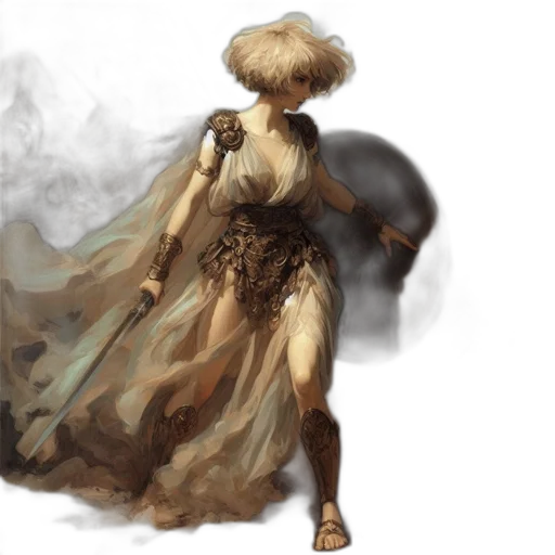 dress, mask, staff, concept art, fantasy art, watercolor, comic book art, earth tones transparent PNG cut-out