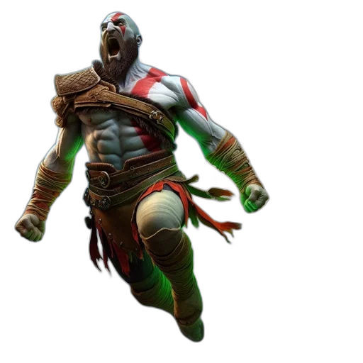 mask, creature, weapon, concept art, 3d render, fantasy art, comic book art, green transparent PNG cut-out