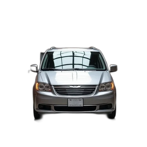 car, 3d render, silver, minivan, parked, empty, warehouse, brick transparent PNG cut-out