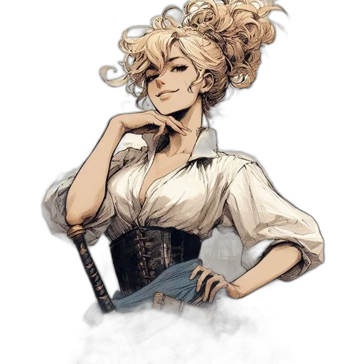 staff, dress, weapon, hair, concept art, watercolor, comic book art, fantasy art transparent PNG cut-out