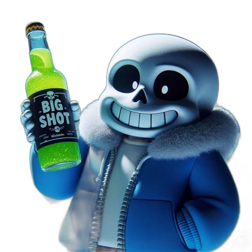 bottle, jacket, robot, staff, 3d render, concept art, blue, skeletal transparent PNG cut-out