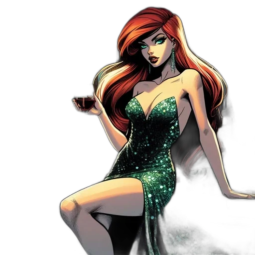 dress, comic book art, concept art, fantasy art, cartoon, confident, glamorous, woman transparent PNG cut-out