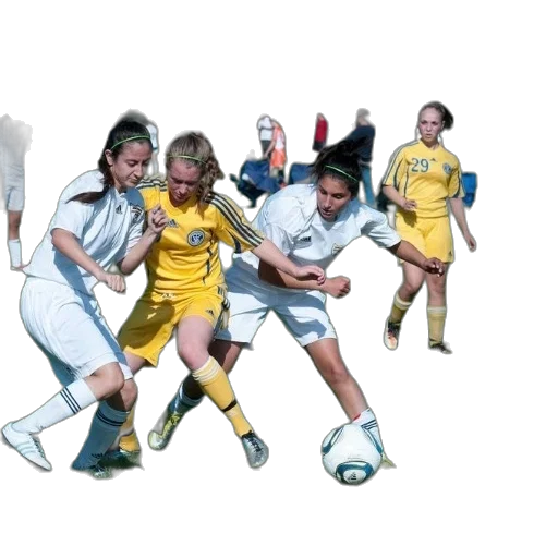 group, girls, playing, soccer, one, girl, yellow, another transparent PNG cut-out