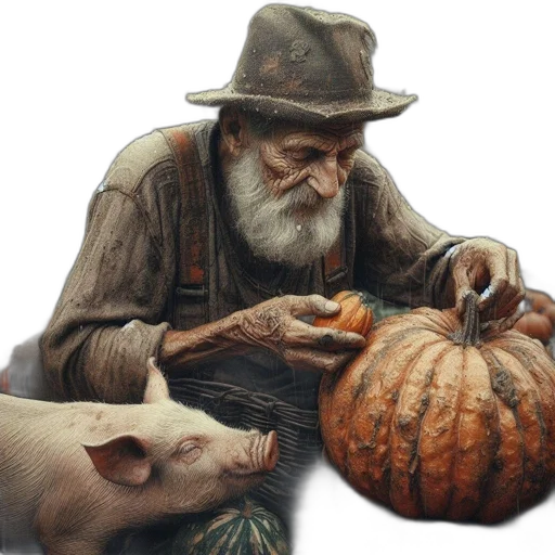 animal, food, photorealistic, concept art, oil painting, fantasy art, aged, man transparent PNG cut-out