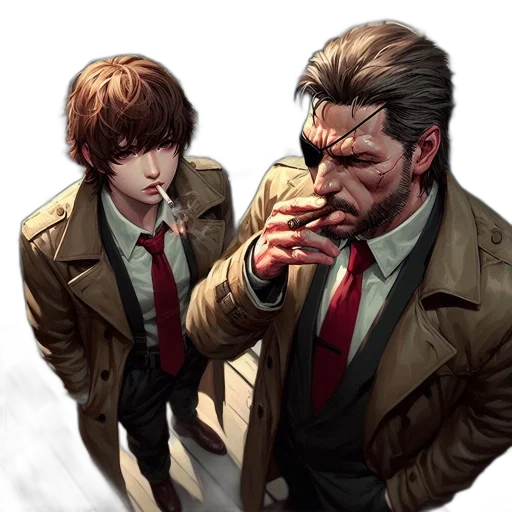 jacket, concept art, comic book art, pixel art, anime, red, two, men transparent PNG cut-out