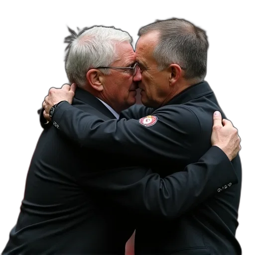 manchester, manager, sir, alex, ferguson, hugged, referee, after transparent PNG cut-out