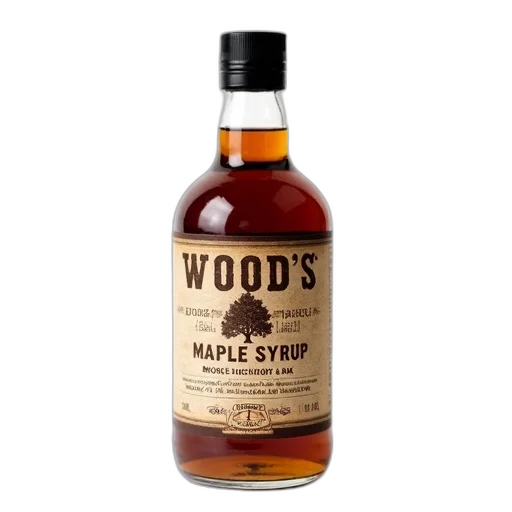 bottle, woods, pure, maple, syrup, smoked, hickory, oak transparent PNG cut-out