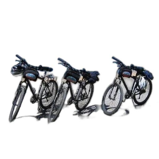 3d render, photorealistic, concept art, three, bicycles, parked, near, marina transparent PNG cut-out
