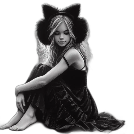 dress, fantasy art, photorealistic, concept art, cartoon, monochrome, dark, woman transparent PNG cut-out
