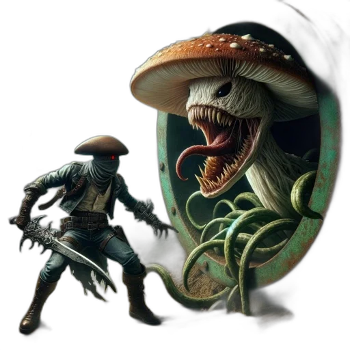 creature, food, concept art, fantasy art, pixel art, mushroom, sharp, teeth transparent PNG cut-out